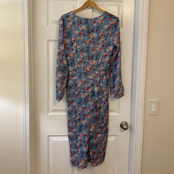 NSR Heidi Rouched Slit Front Dress Floral Blue Sky WOMENS SIZE Large NWT - Picture 6 of 9
